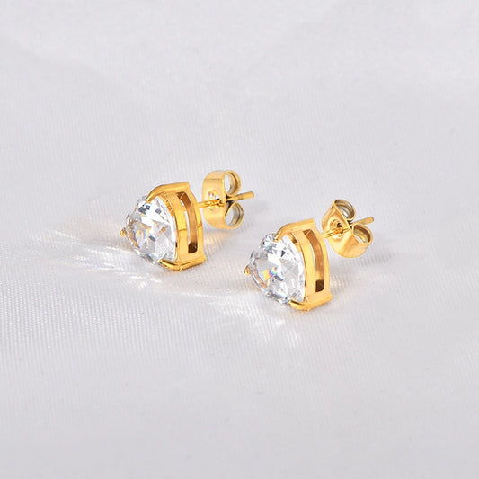 Heart Shape Rhinestones Stud Earrings [304 Stainless Steel,18K Gold Plated]