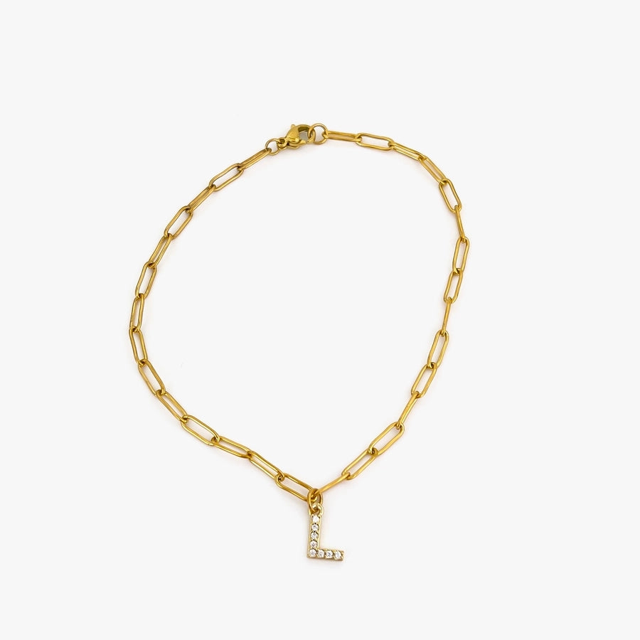 Letter Link Chain Anklet [316L Stainless Steel, 18K Gold Plated]