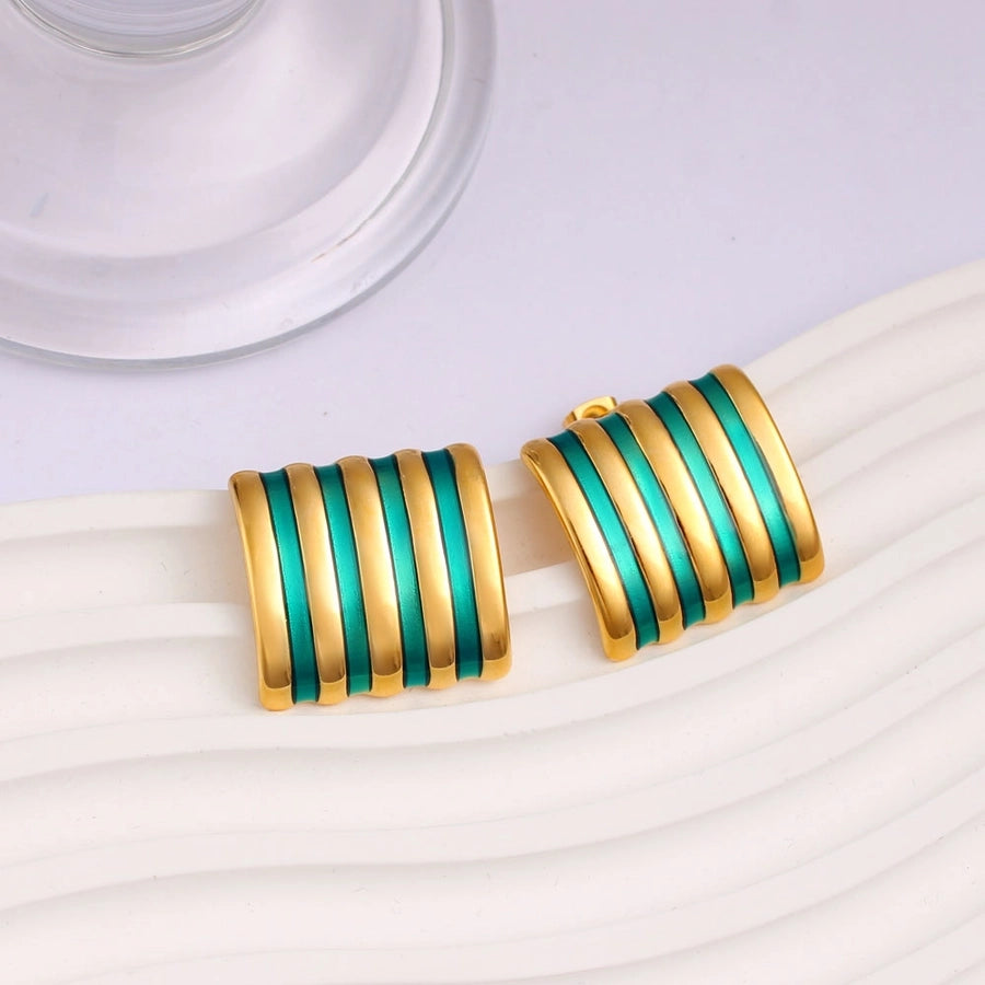 Retro Stripe Ear Studs [304,316 Stainless Steel,18K Gold Plated]