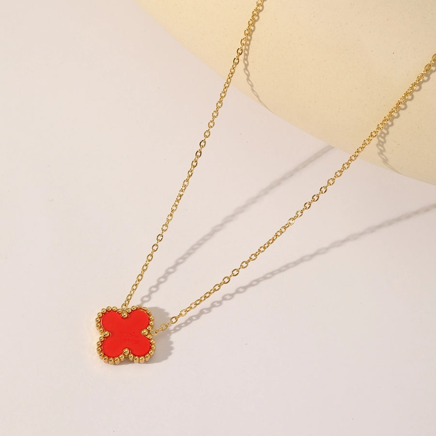 Four Leaf Clover Acrylic Necklace [304 Stainless Steel,18K Gold Plated]