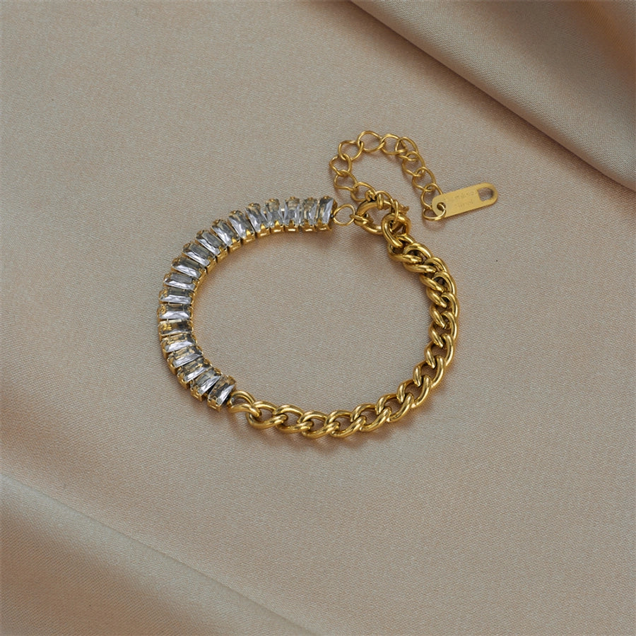 Square Zircon Bracelet [304 Stainless Steel,18K Gold Plated]