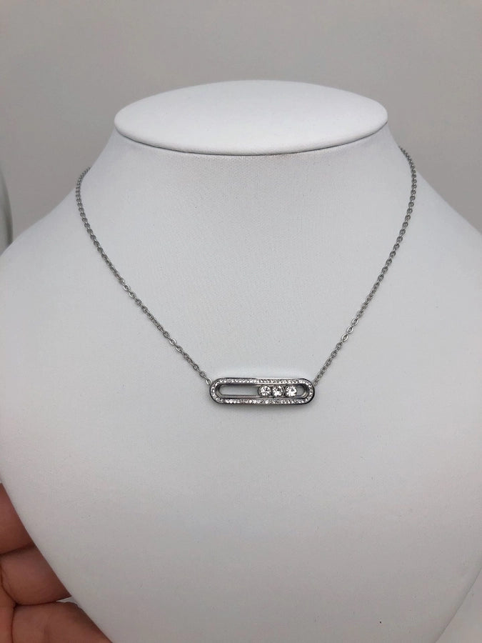 Paperclip zirkon ketting [304 roestvrij staal]