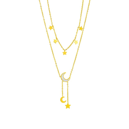 Star Moon Necklace [304 Stainless Steel,18K Gold Plated]