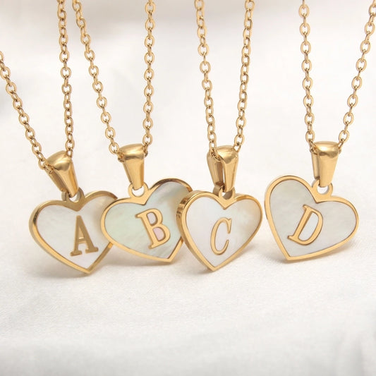 Buchstabe Shell Heart Anhänger Halskette [304 Edelstahl, 18K Gold plattiert]