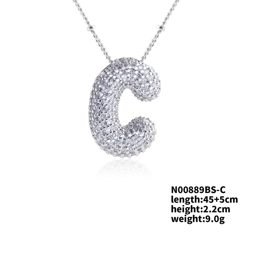 Three-dimensional Letter Zircon Pendant Necklace [304 Stainless Steel,Copper]