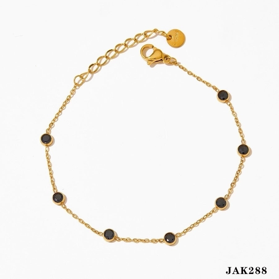 Round Zircon Anklet [304 rustfrit stål, 16k guldbelagt]