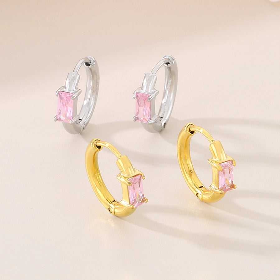 Colored Rectangle Rhinestone Earrings [304 Stainless Steel,18K Gold Plated]