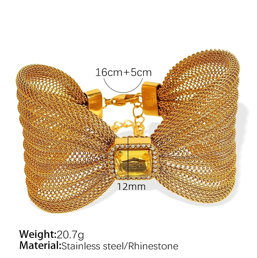 Large Bow Zircon Bangle Bracelet [304 Stainless Steel, 18K Gold Plated]