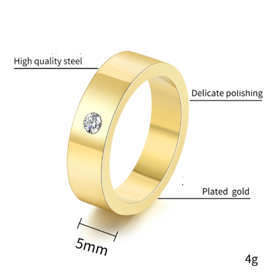 Round Rhinestone Ring [304 Stainless Steel 18K Gold Plated]