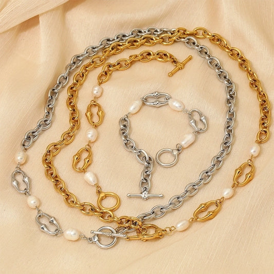 Pearl Chain Bracelet/Necklace [304 Stainless ,16K Gold Plated]