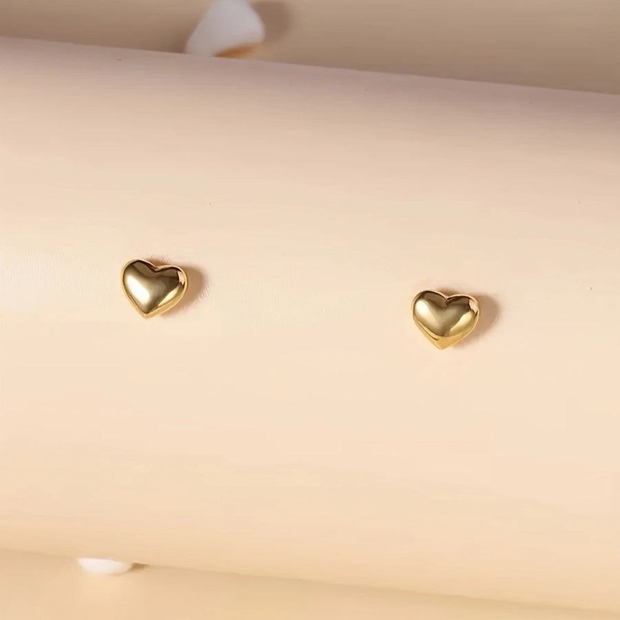 Small Heart Shape Stud Earrings [304 Stainless Steel,18K Gold Plated]