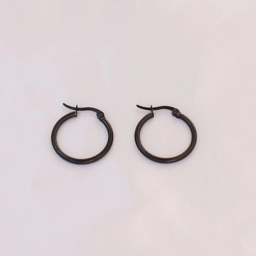 Black Round Hoop Earrings [304 Stainless Steel]