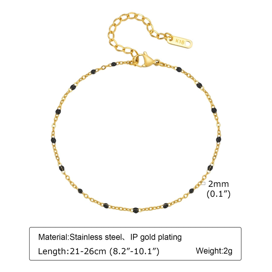 Black Beads Anklet [201 Stainless Steel, 18K Gold Plated]