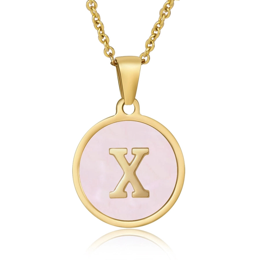 Round Letter Necklace [304 Stainless Steel,18K Gold Plated]