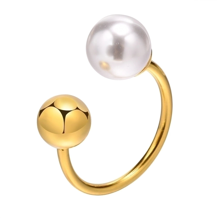 Enkele Pearl Single Bead Open Ring [304 Roestvrij staal 18K GOUD VERPLICHT]