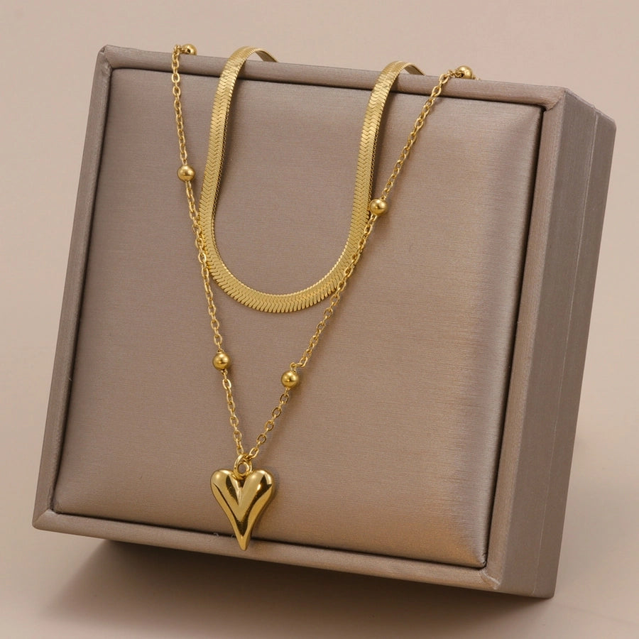 Layered Heart Shape Pendant Necklace [304 Stainless Steel]