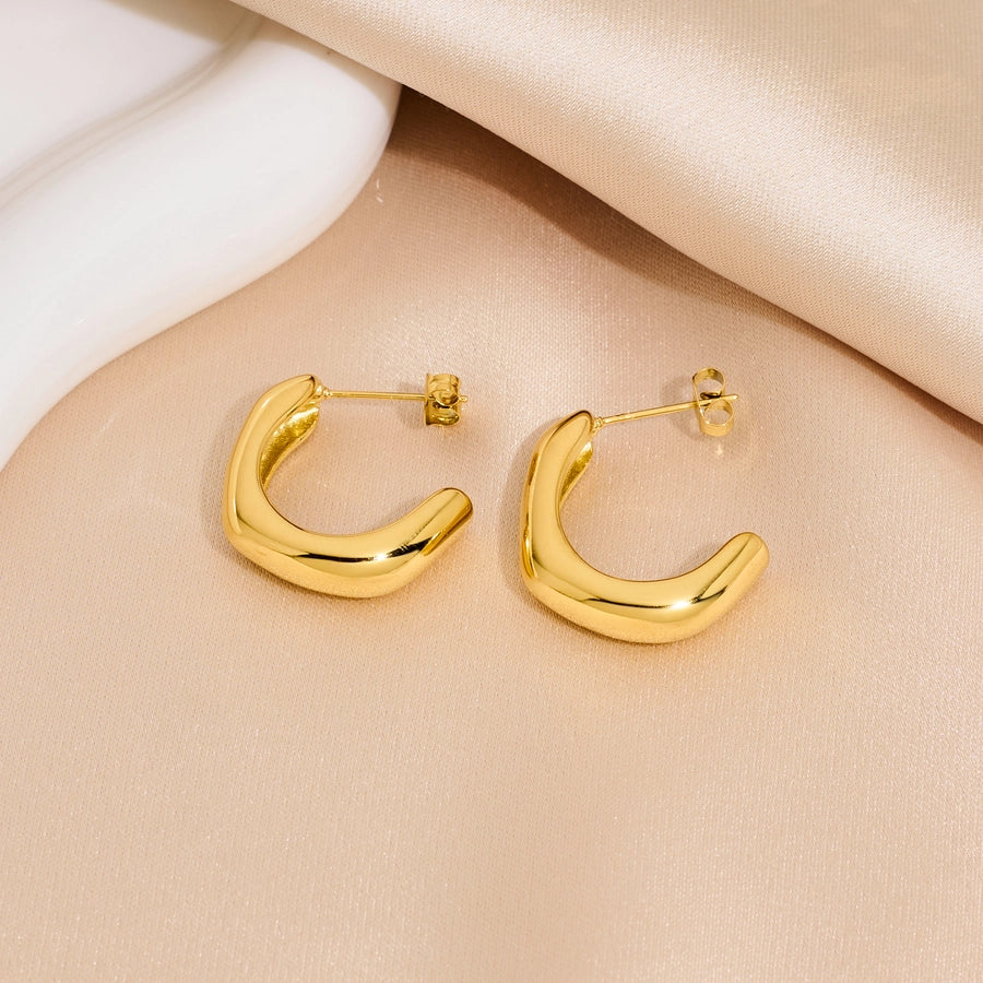 Half Small Hoop Earrings [316 Stainless Steel,18K Gold Plated]