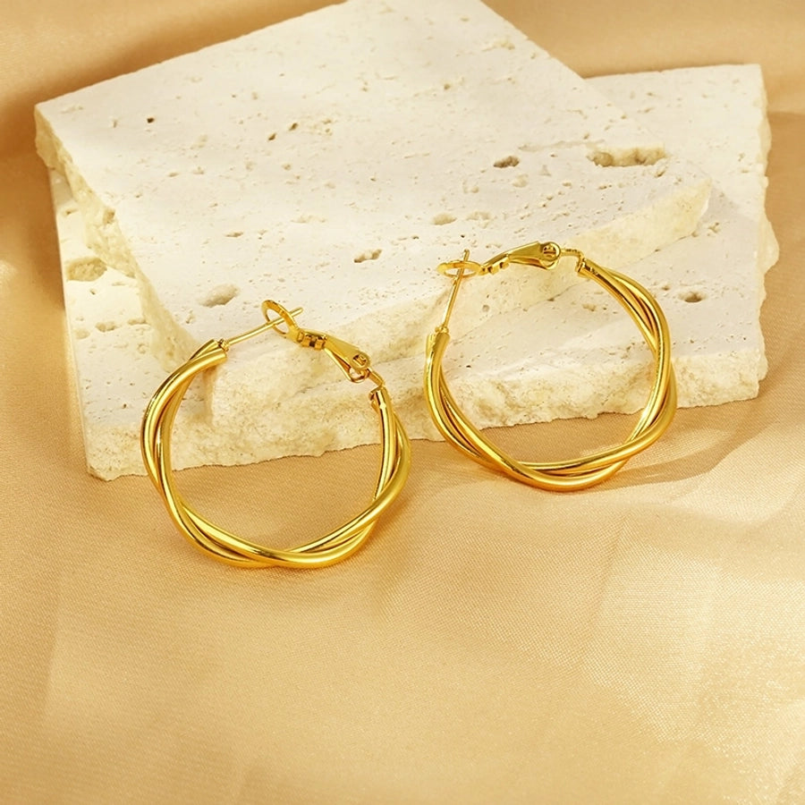 Medium Twist Hoop Earrings [304 Stainless Steel,18K Gold Plated]