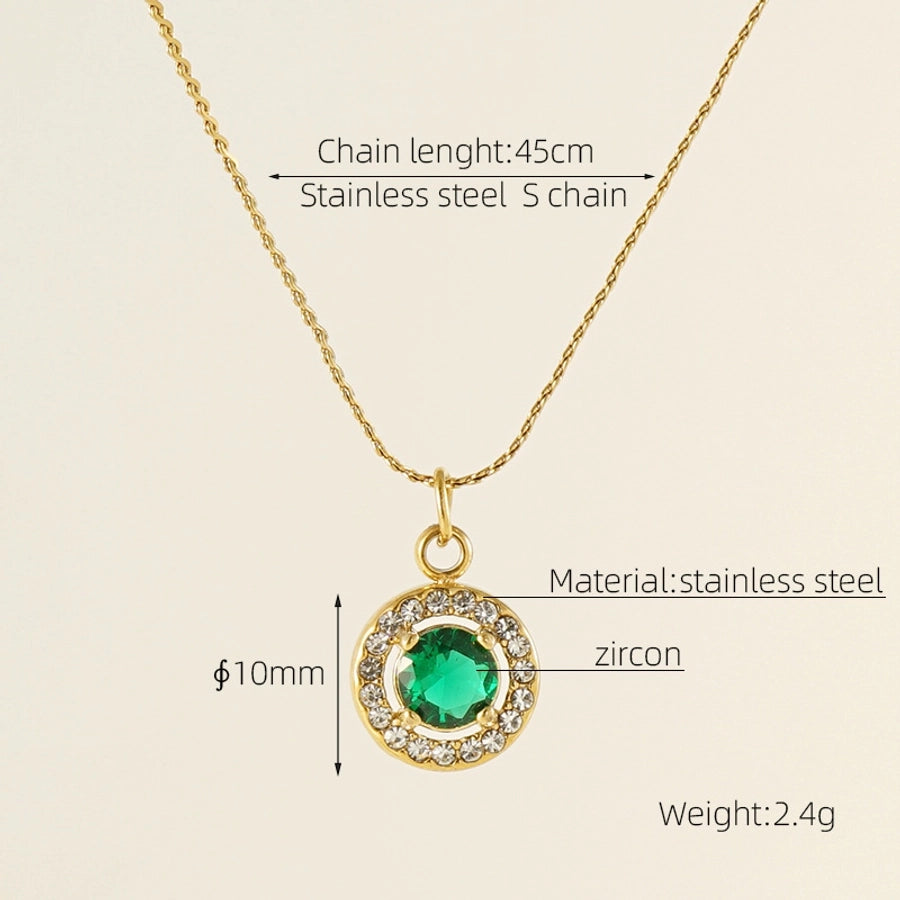 Elegant Simple Style Geometric Zircon Pendant Necklace [304 Stainless Steel,18K Gold Plated]