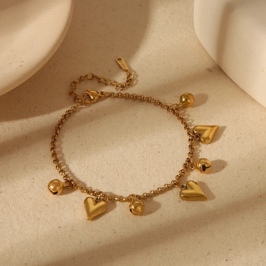 Braccialetti zirconi a campana del cuore [304 acciaio inossidabile, oro 18K placcato]