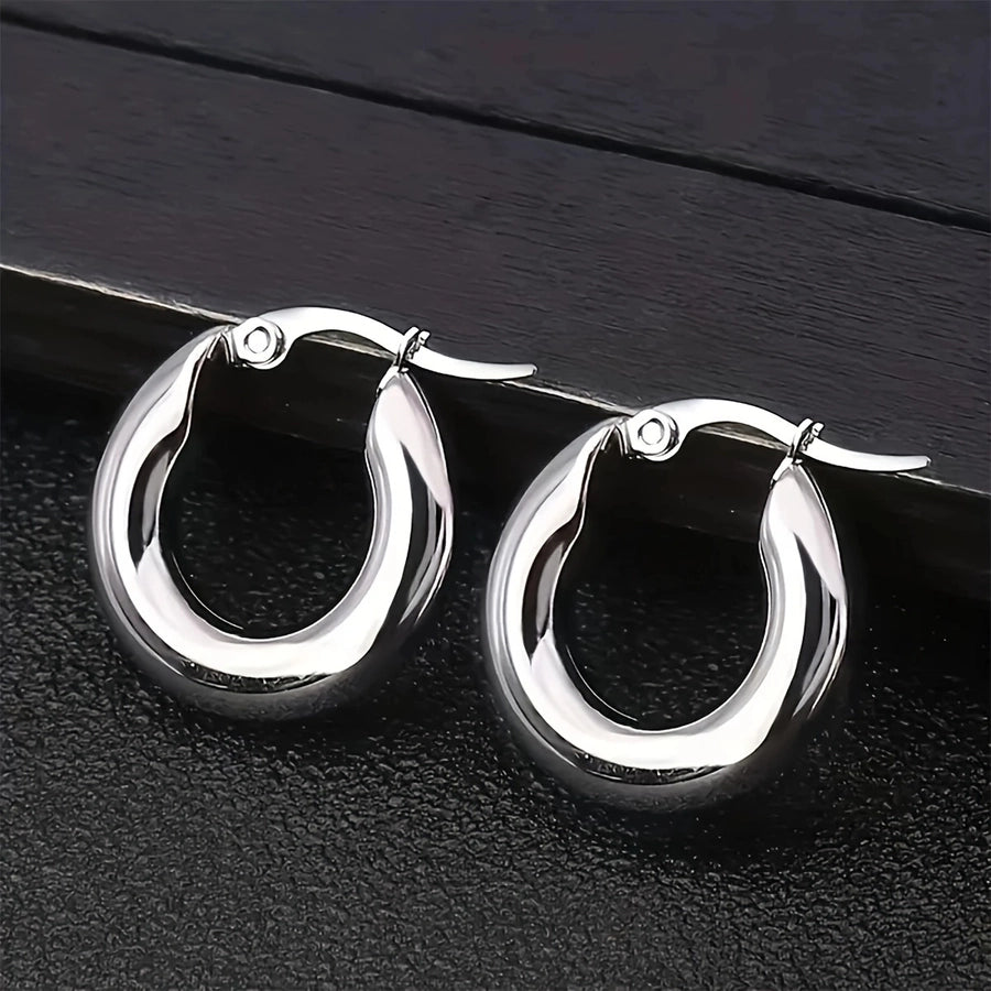 Round Hoop Earrings [304 Stainless Steel,18K Gold Plated]