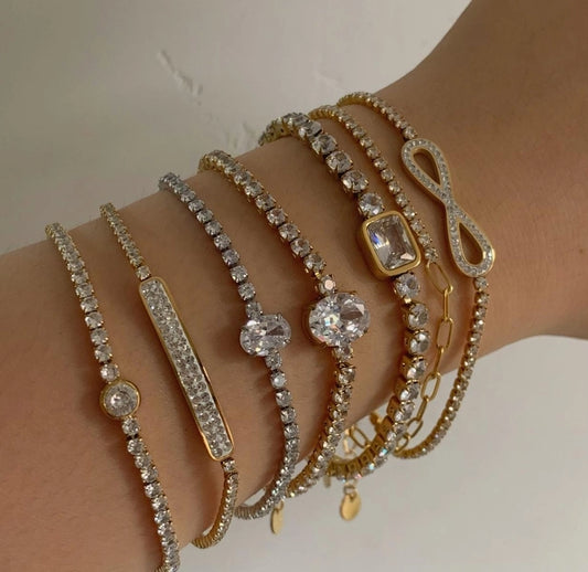 Mezclar pulseras de circón [304 acero inoxidable, 16k dorado chapado]