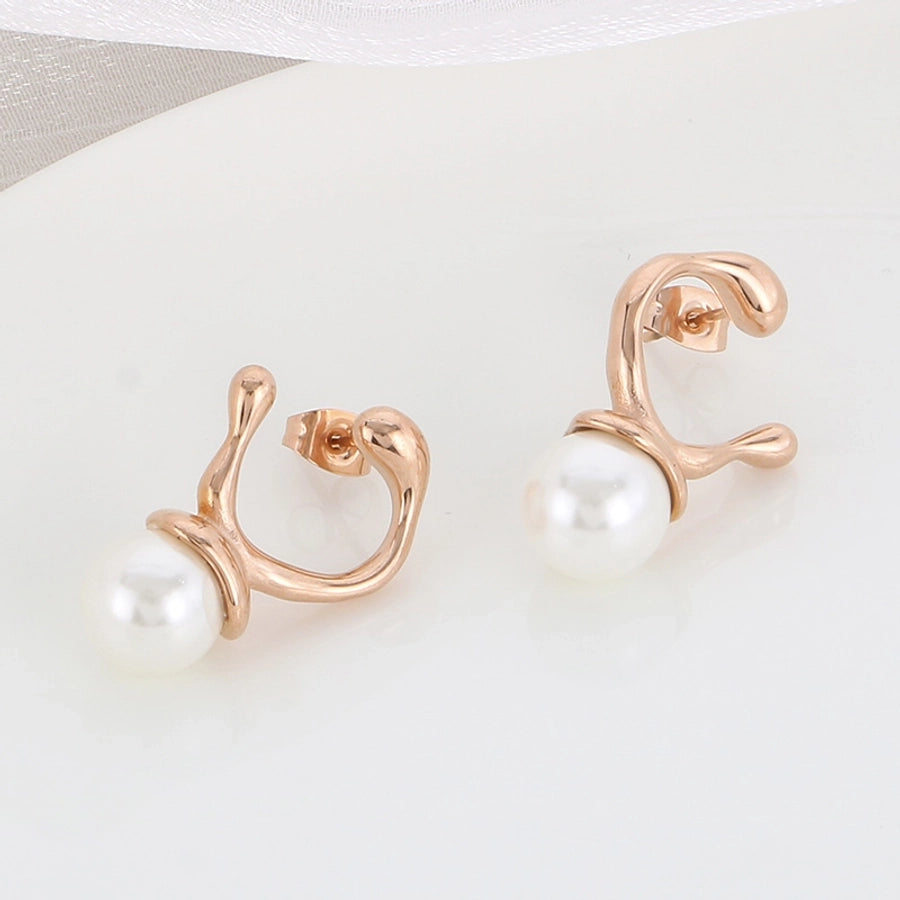 Round Pearl Drop Earrings [304 Stainless Steel,18K Gold Plated]