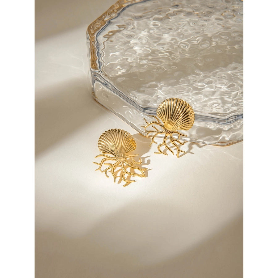 Beach Coral Shell Earrings [304 Stainless Steel,18K Gold Plated]