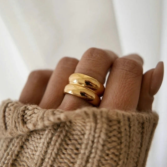 Doppelmarke Ring [304 Edelstahl 18K Gold plattiert]