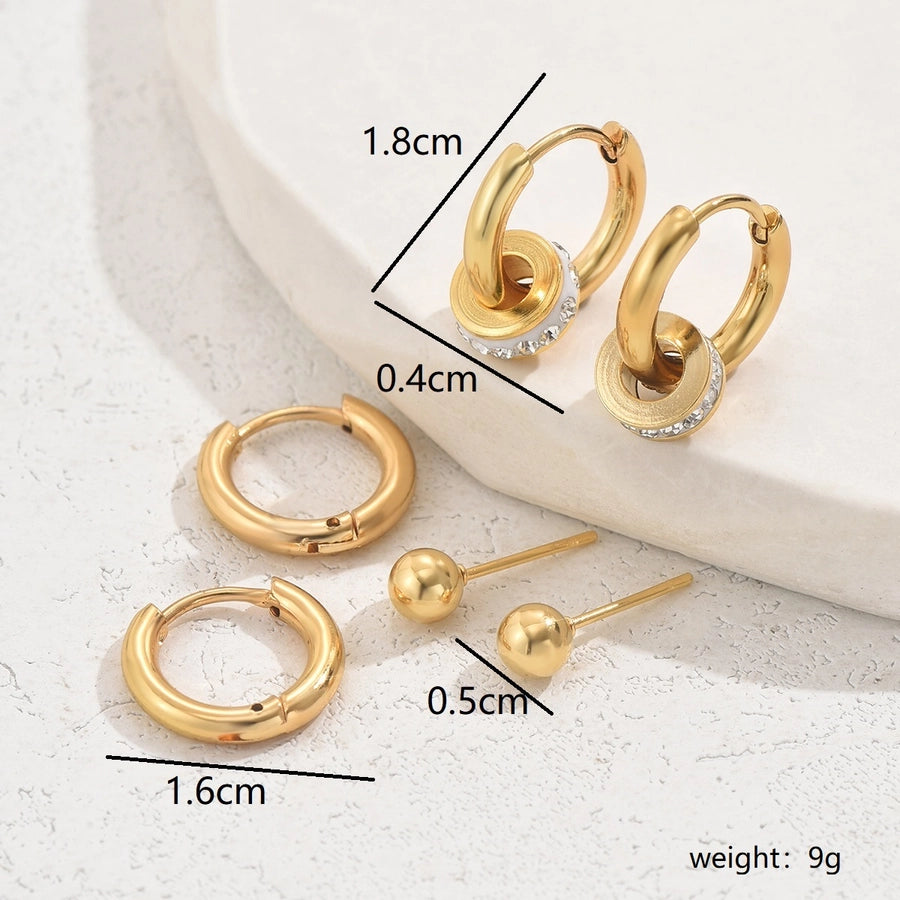 3 Pairs Hoop Earrings [201 Stainless Steel, 18K Gold Plated]