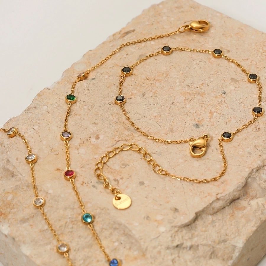 Round Zircon Anklet [304 Stainless Steel, 16K Gold Plated]