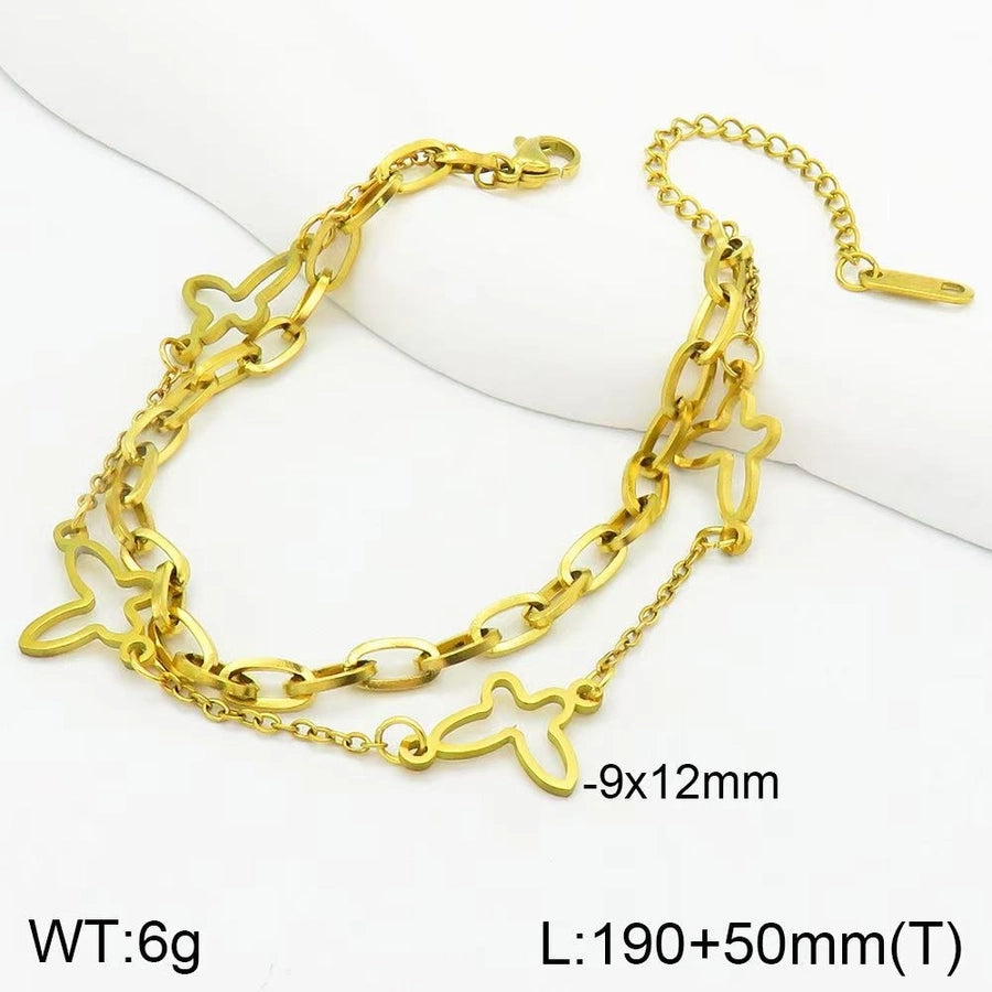 Leaves Heart Shape Butterfly Bracelet [304 Stainless Steel 18K Gold Plated]