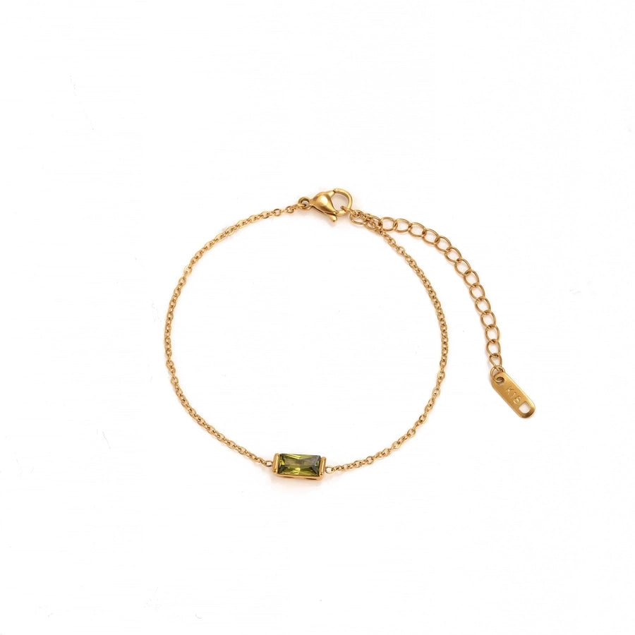 Rectangle  Zircon Bracelets [201,304 Stainless Steel,18K Gold Plated]