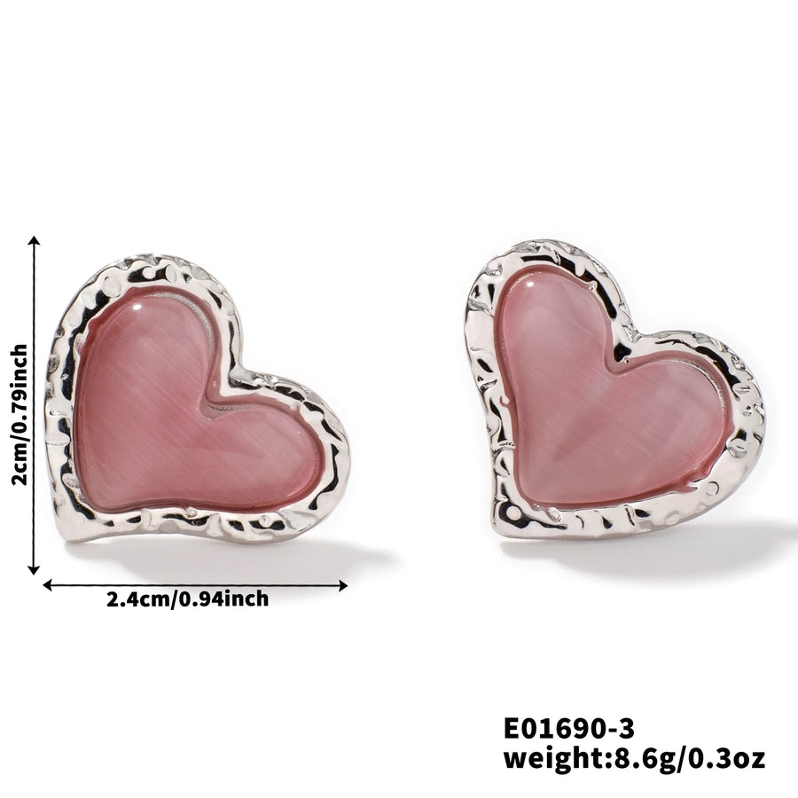 Silver Heart Steel Natural Stone Earrings [304 Stainless Steel]