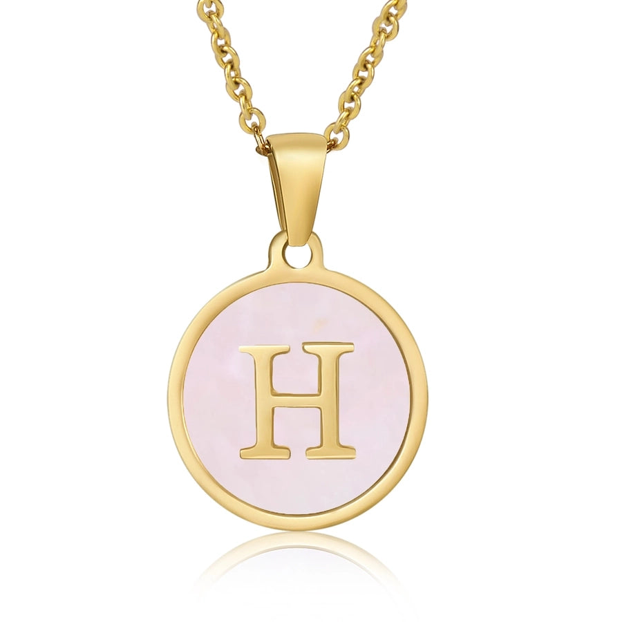 Round Letter Necklace [304 Stainless Steel,18K Gold Plated]