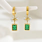 Square Water Droplets Artificial Pearls Zircon Drop Earrings [201 Stainless Steel,18K Gold Plated]