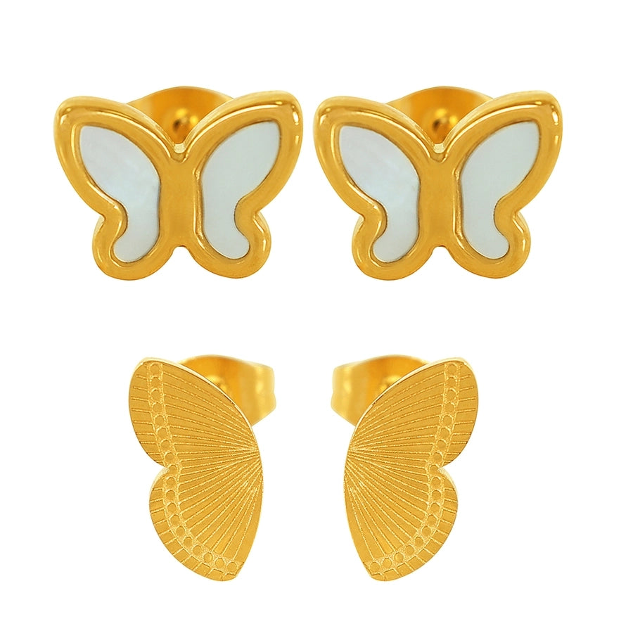 Butterfly White shell Earrings [304 Stainless Steel]