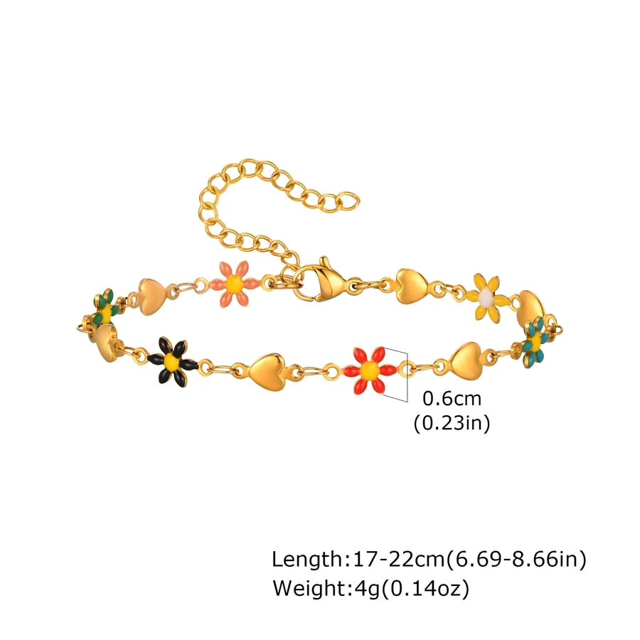 Pulseiras de cereja/coração/flores [201 aço inoxidável, ouro 18k banhado]