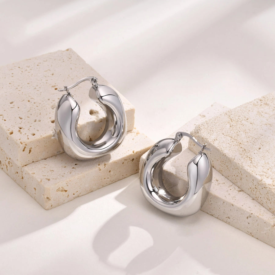 Round Square Frill Earrings [304 Stainless Steel]