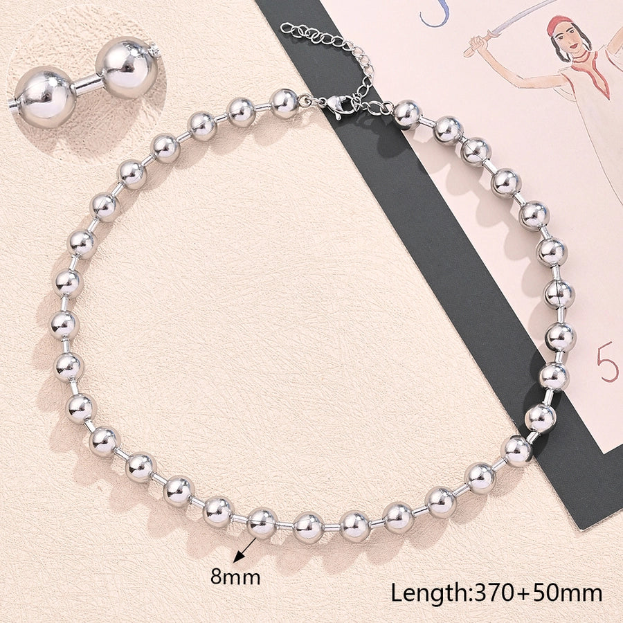 Silver Round Beads Necklace [304 Stainless Steel]