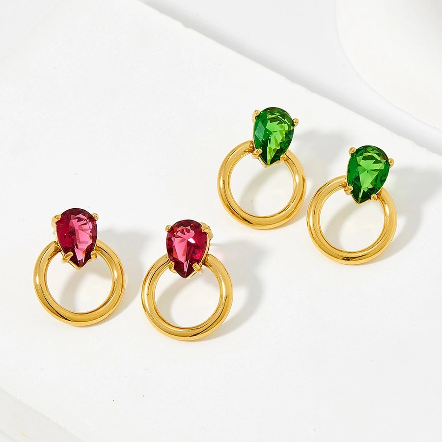 Hollow Round Zircon 16K Earrings [304 Stainless Steel,16K Gold Plated]