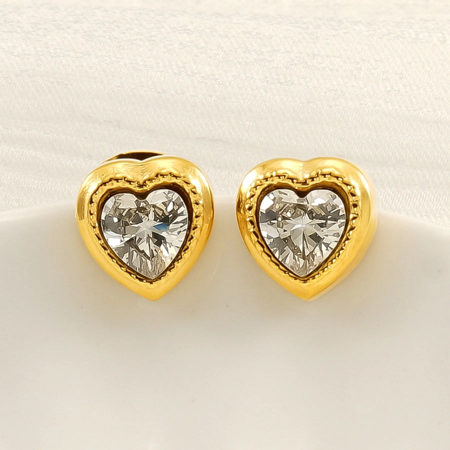 Heart Shape Artificial Rhinestones Earrings [304 Stainless Steel, 18K Gold Plated]