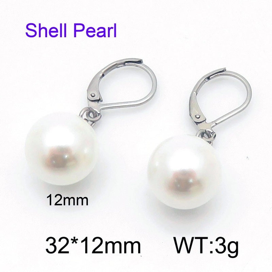 Round Oval Pearl Earrings [304 Stainless Steel]