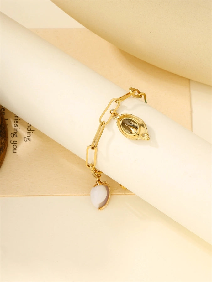 Beach Shell Starfish Chain Bracelets [304 Stainless Stee,18K Gold Plated]