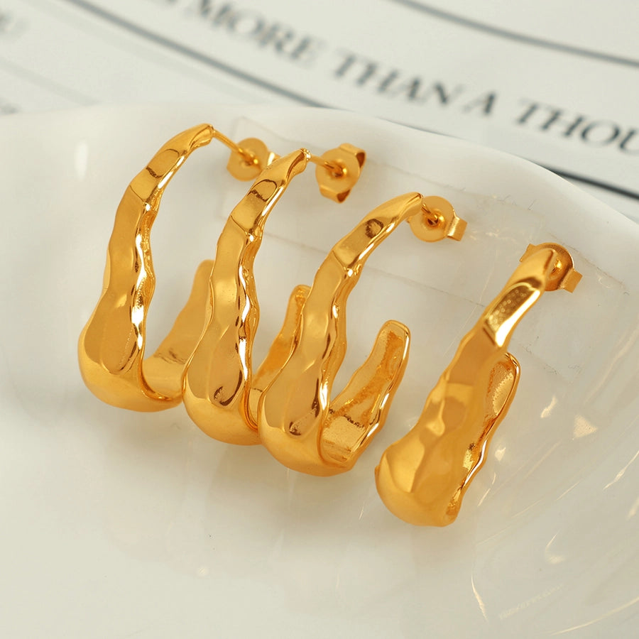 C Shape Solid Color Earrings [304 Stainless Steel,18K Gold Plated]