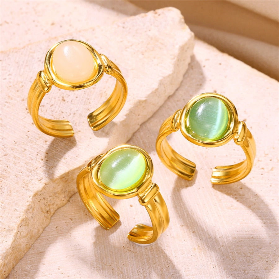 Estilo vintage Oval Opal Inclay Open Ring [304 Aço inoxidável]