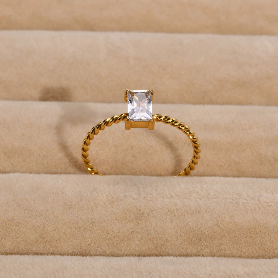 Rectangle Zircon Ring [304 Stainless Steel 18K Gold Plated]