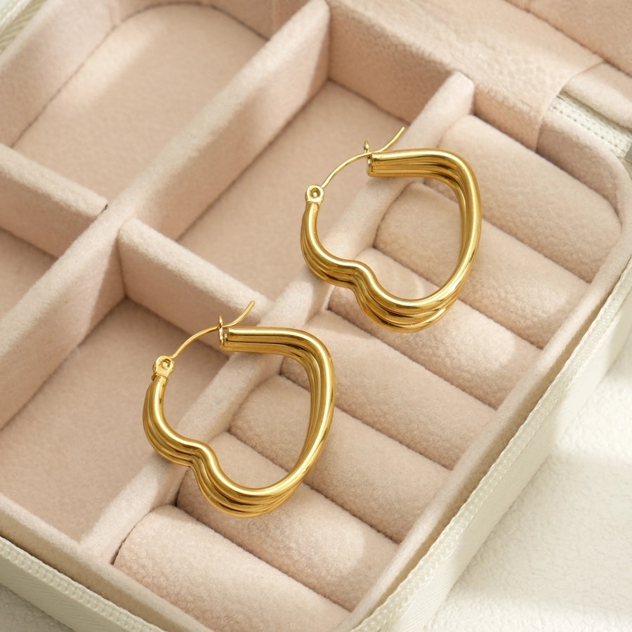 Heart Hoop Earrings [304 Stainless Steel,18K Gold Plated]