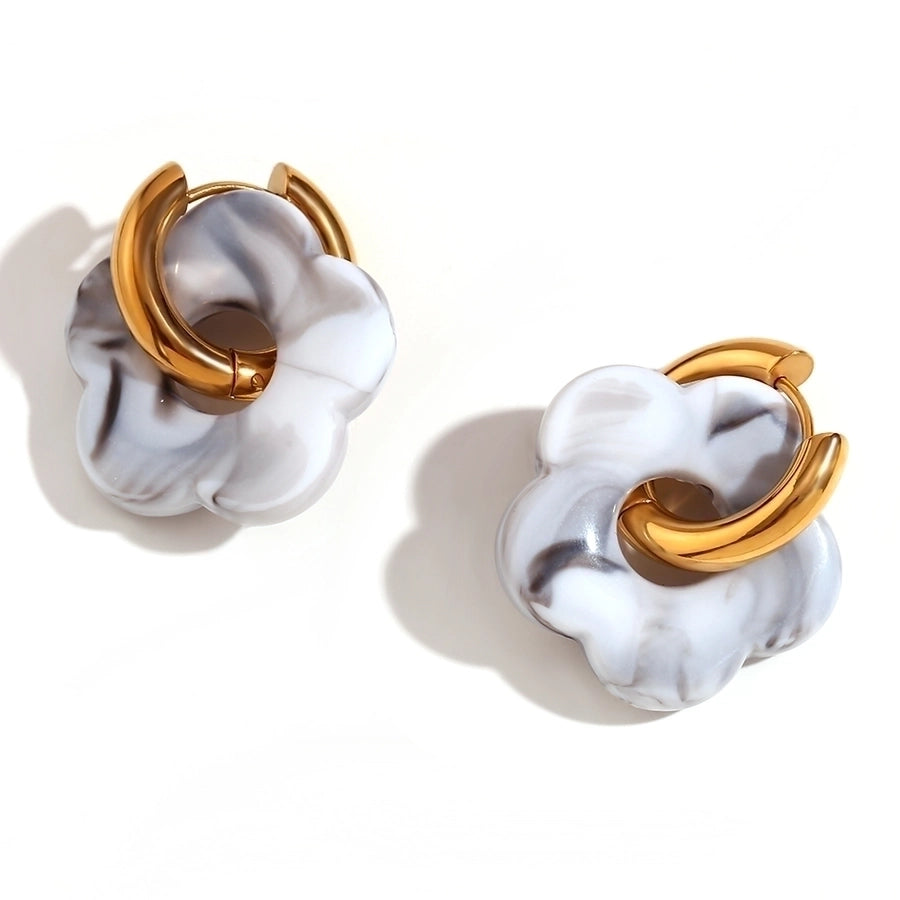 Acrylic Flower Hoop Drop Earrings [304 Stainless Steel,18K Gold Plated]