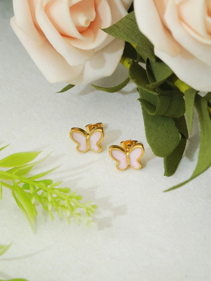 Butterfly Stud Earrings [304 Stainless Steel,18K Gold Plated]